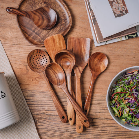 Ensemble d'ustensiles de cuisine en bois de teck