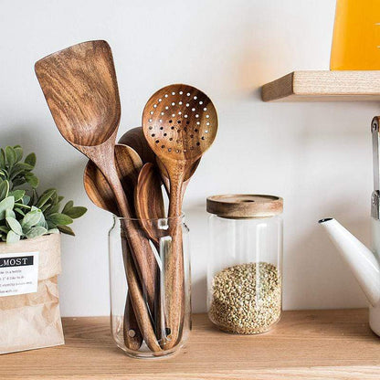 Ensemble d'ustensiles de cuisine en bois de teck