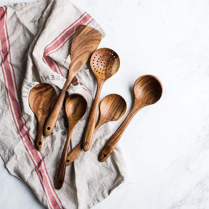 Ensemble d'ustensiles de cuisine en bois de teck