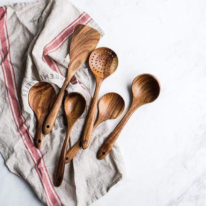 Ensemble d'ustensiles de cuisine en bois de teck