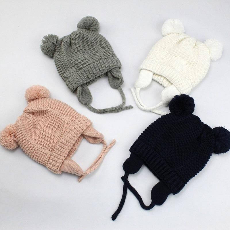 Bonnet tricoté en coton pour bébé avec oreillettes