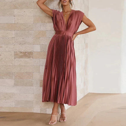 EVE - ROBE MAXI AVEC COL V ET PLIS 