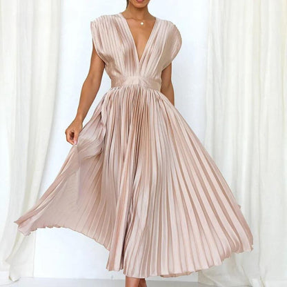 EVE - ROBE MAXI AVEC COL V ET PLIS 