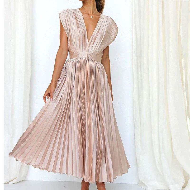 EVE - ROBE MAXI AVEC COL V ET PLIS 