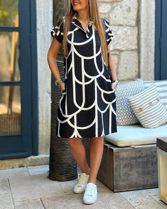 Robe midi à manches courtes et imprimé