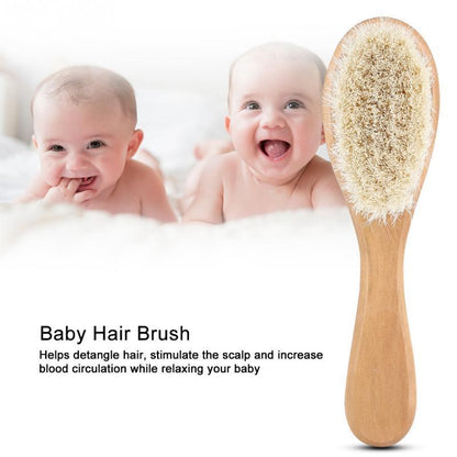 Brosse en bois pour bébé en laine naturelle