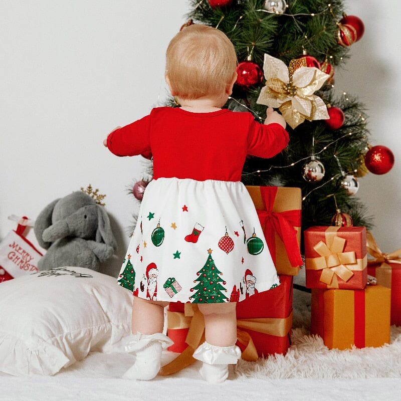 Robe de Noël avec nœud à manches longues pour bébé