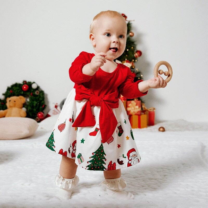 Robe de Noël avec nœud à manches longues pour bébé