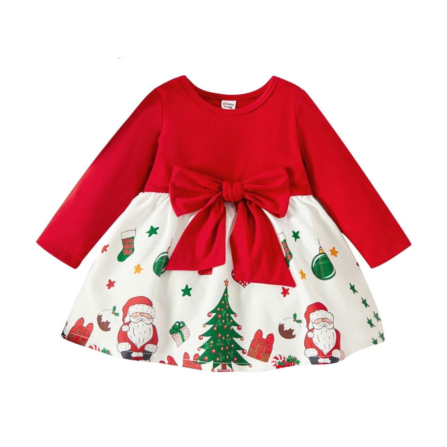 Robe de Noël avec nœud à manches longues pour bébé